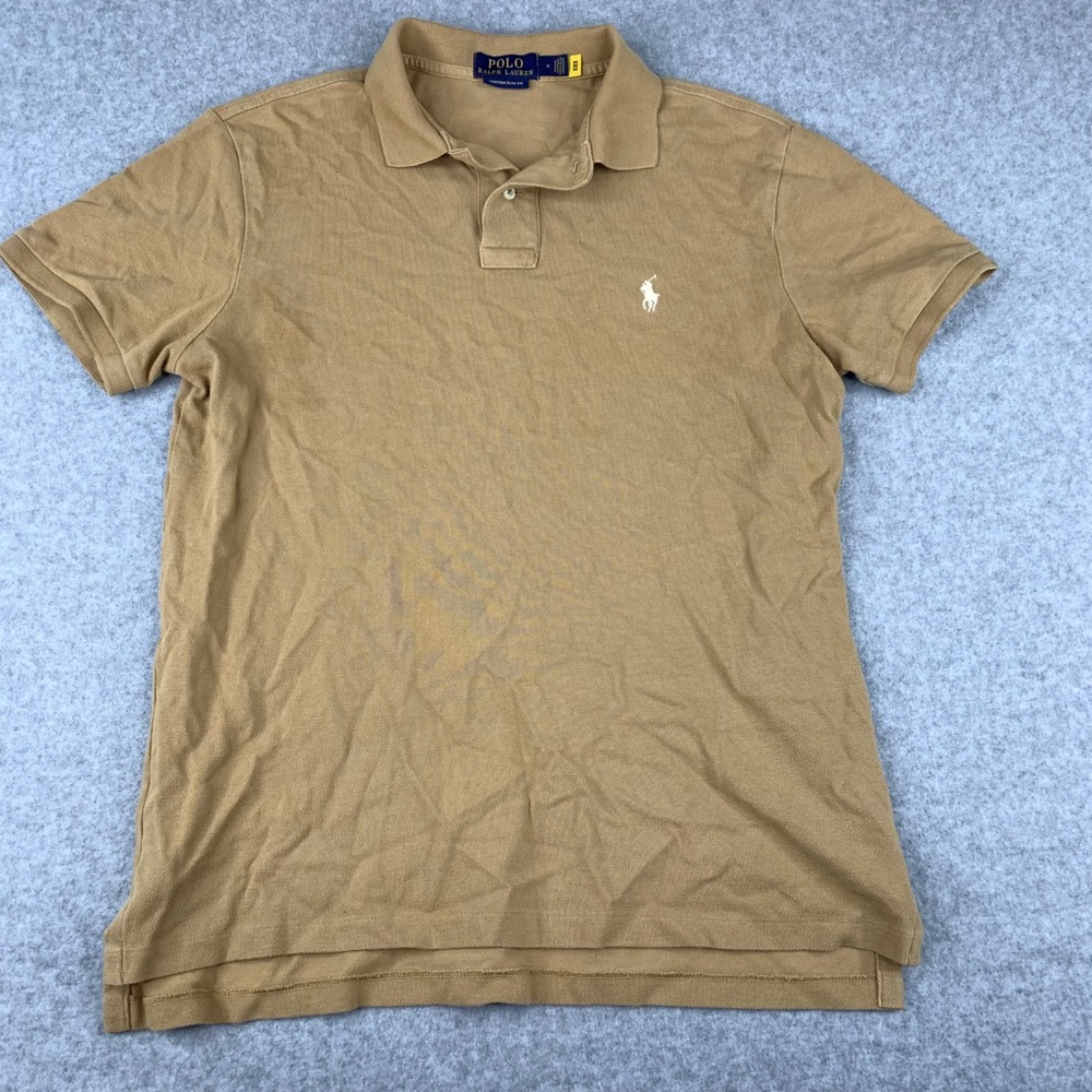 Polo Ralph Lauren Polo Shirt Mens Medium Tan Custom Slim Fit Pique Pony Logo